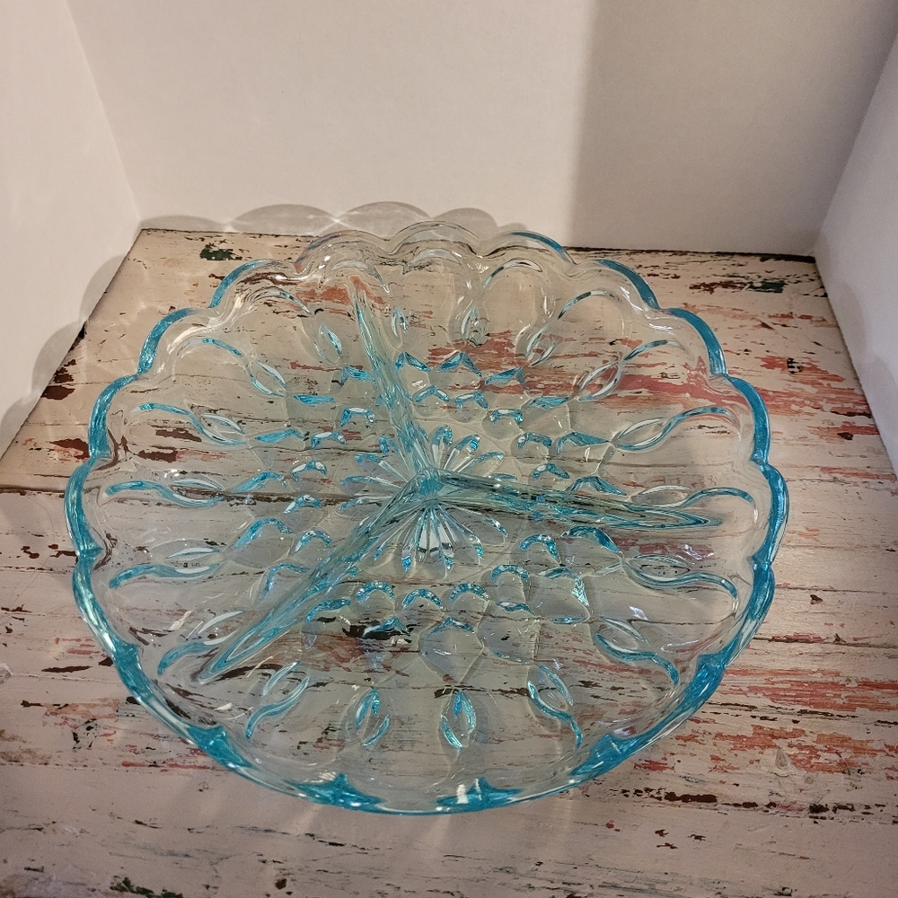 Vintage Anchor Hocking Blue Divided Relish Dish